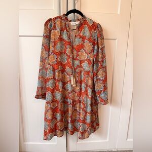 THML Rust Orange & Blue Paisley Tie-Front Tunic